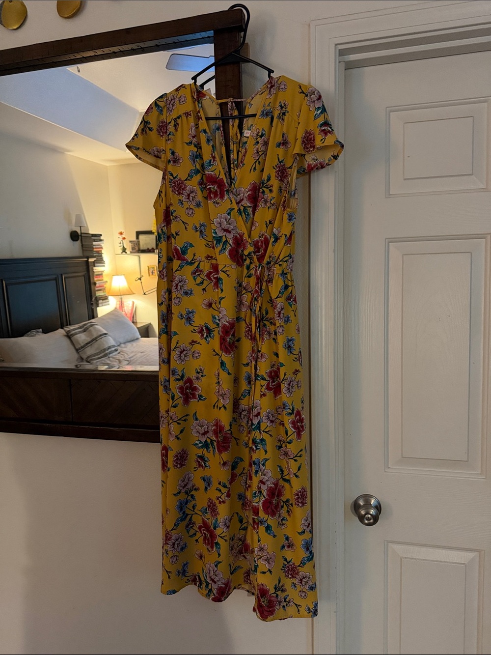 Xhilaration Yellow Floral Wrap Maxi Dress